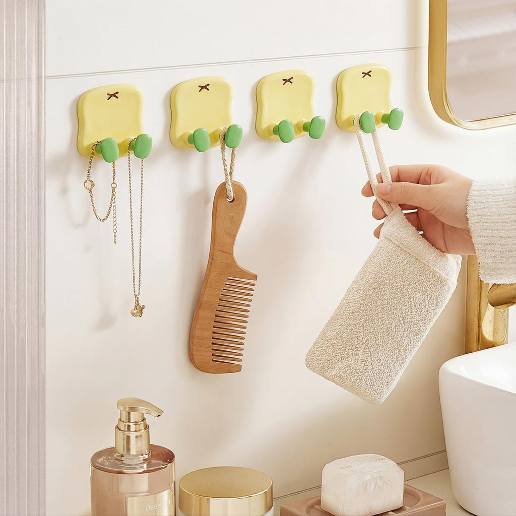 4pcs Waterproof Dopamine Adhesive Wall Hooks (Yellow)