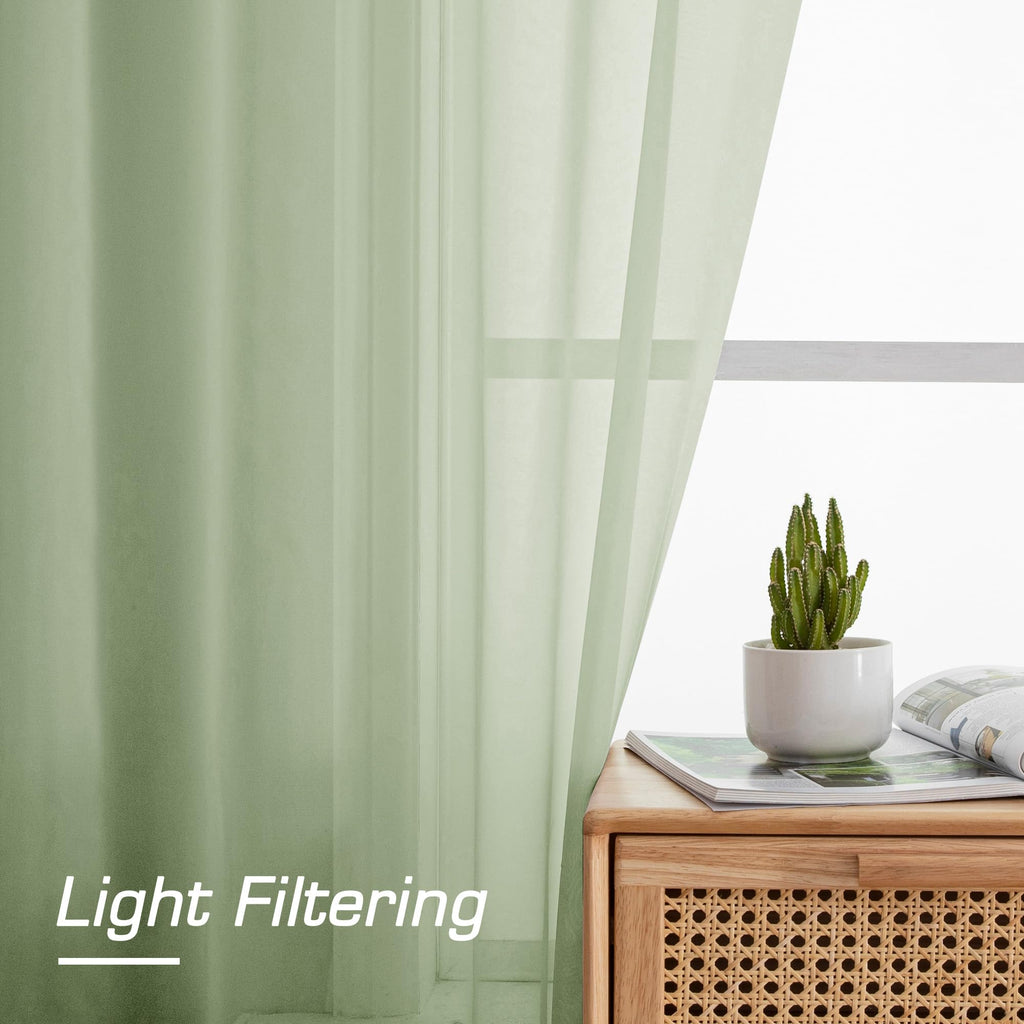 Sheer Curtains 78 inches Long 2 Panels Set for Bedroom Living Room (Light Green / 42"W x 78"L (Pack of 2))