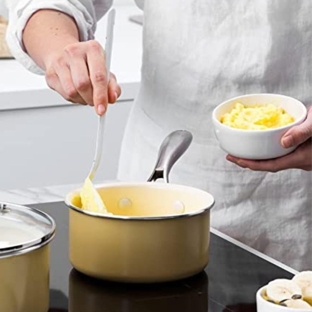 Artisan Healthy Ceramic Nonstick (Yellow / 1QT and 2QT Saucepan Pot Set / Induction)