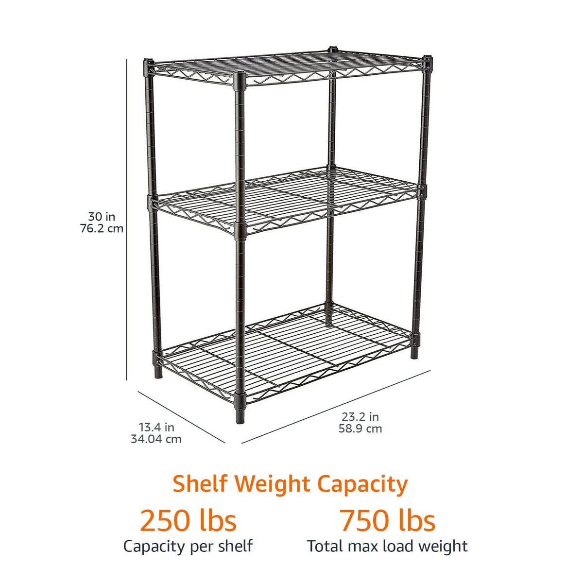 3 Shelf Adjustable Heavy Duty Steel Wire Rack Storage Shelving Organizer with Storage Space (3 -Shelf / 23.2"L x13.4" W x 30" H / Black)