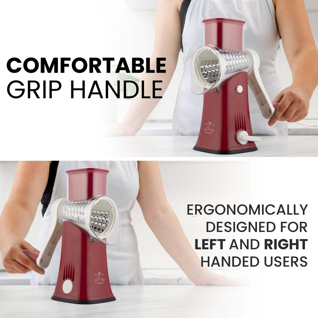 Rotary Cheese Grater Manual Hand Crank 5 Blade Shredder (5 Blades / White and Red)