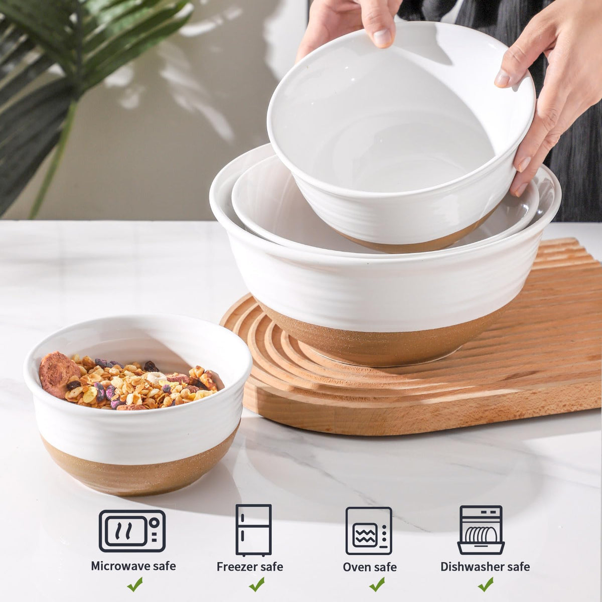 Ceramic Serving Bowls Set of 4 (White / 84+65+40+20 oz)