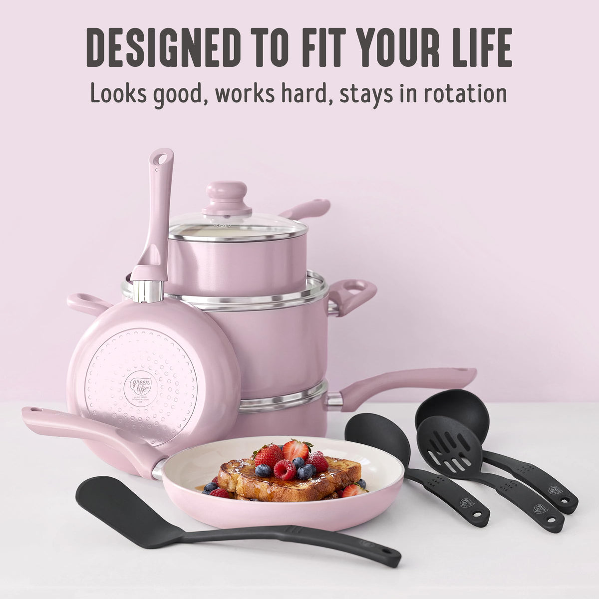 16pc Ceramic Nonstick Pots & Pans Cookware Set (16 Piece Cookware Set / Bloom / Pink)