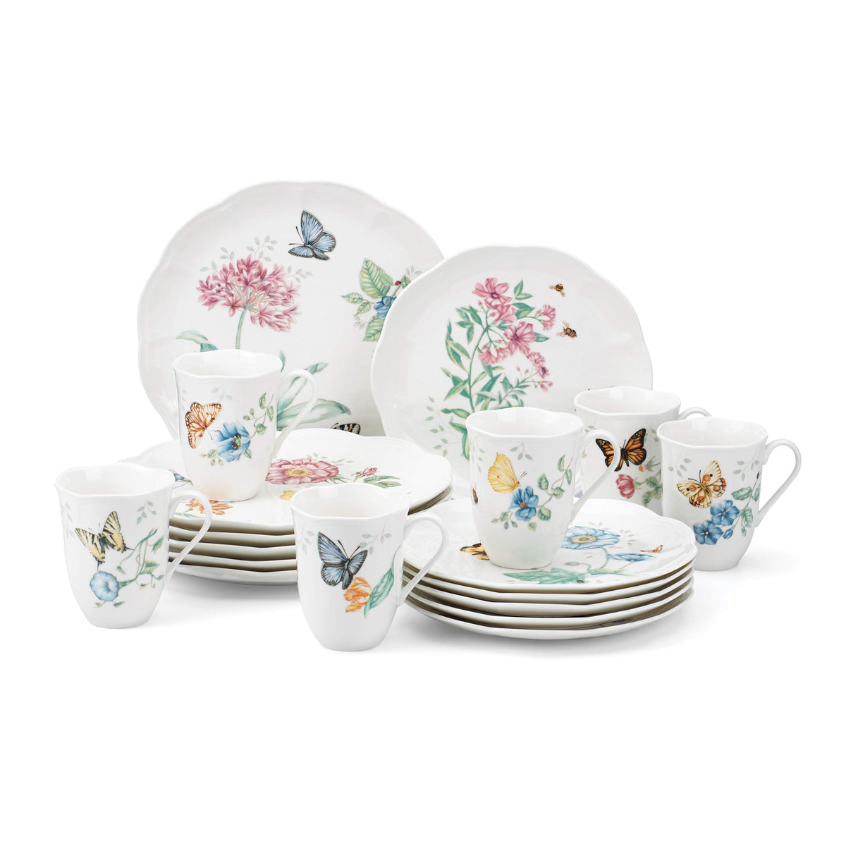 Butterfly Meadow Porcelain Teapot and Tea Cup Set (9-Piece Tea Set)