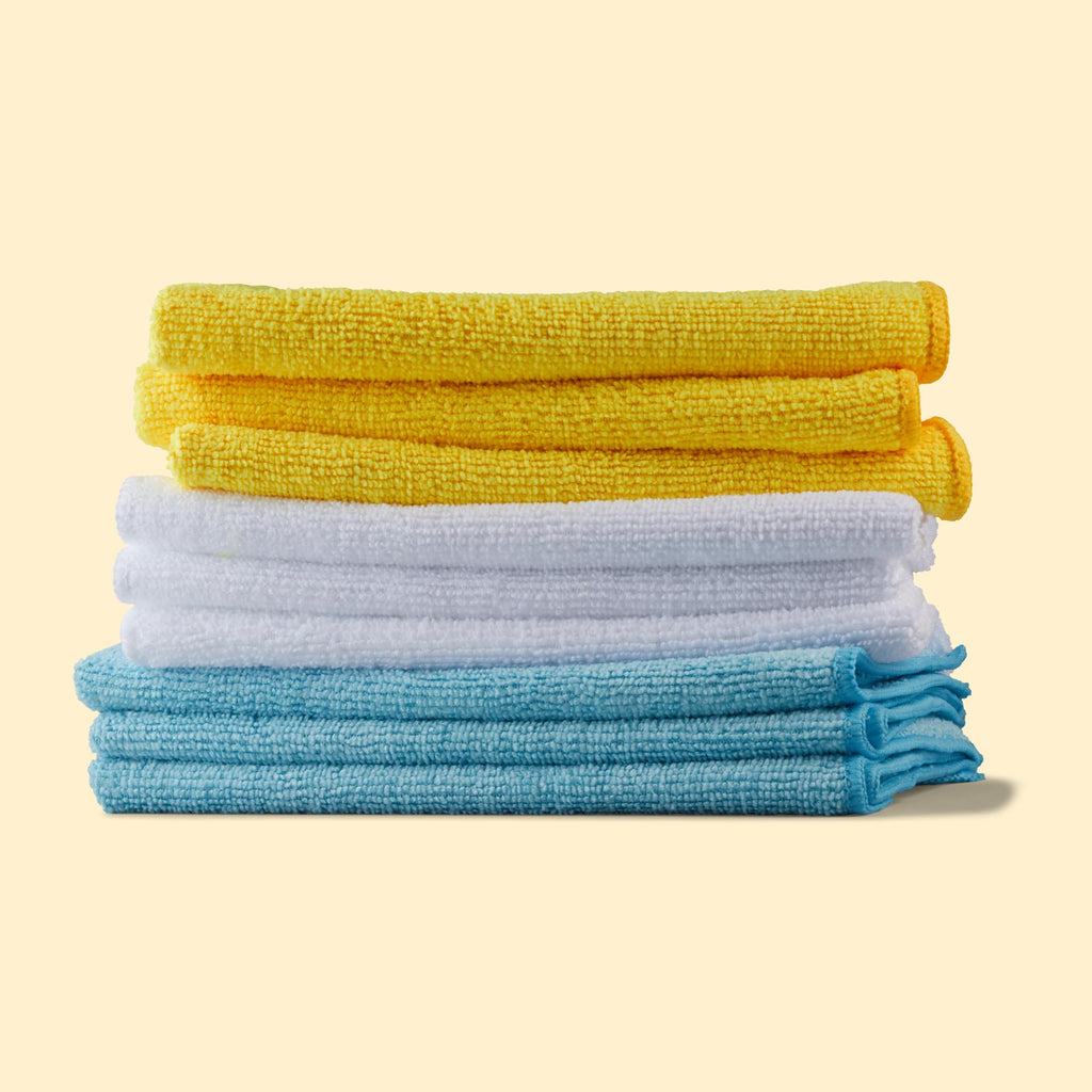 Microfiber Cleaning Cloths for Cars (Blue/White/Yellow / 144-Pack)