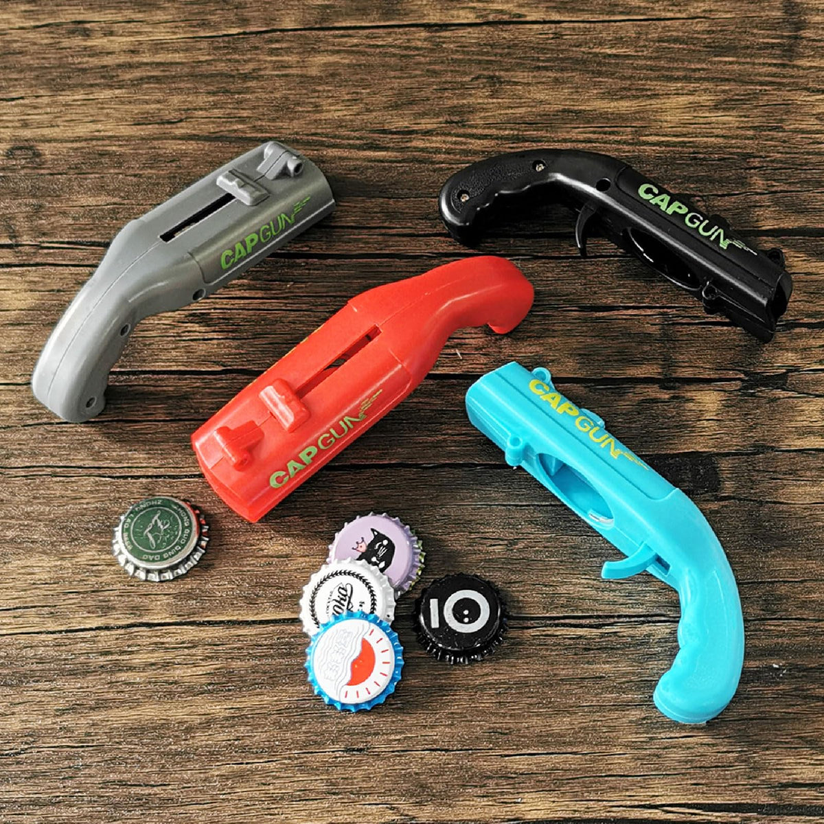 cap gun bottle opener launcher shooter funny shooting gun creative beverage bottle opener (4PC four-color)