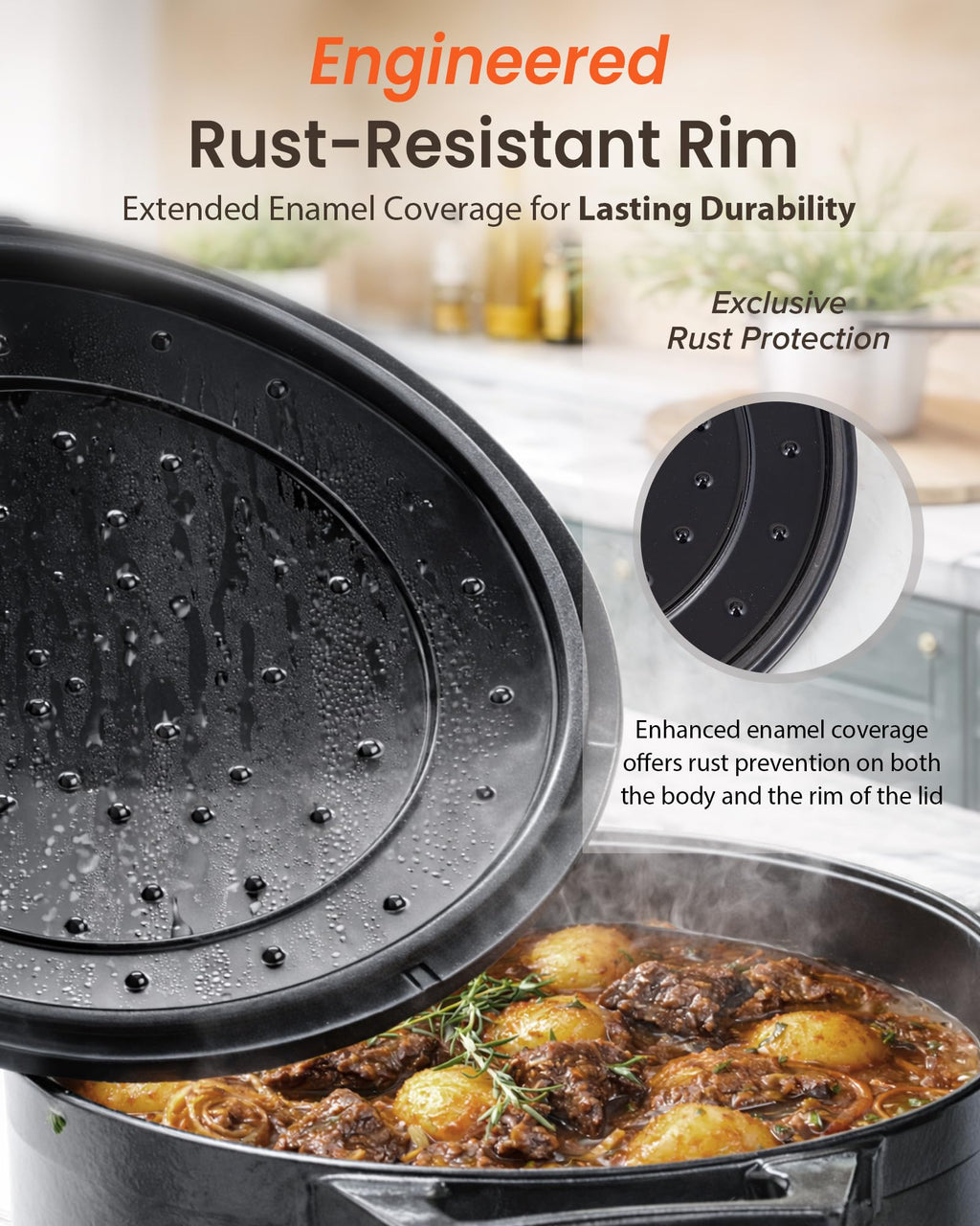 6QT Cast Iron Dutch Oven Pot with Lid (Black Sesame)