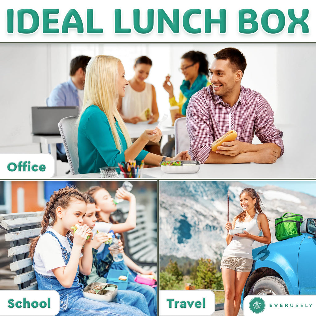Stainless Steel Bento Box + Condiment Container (Green / 60oz / 1800ml)