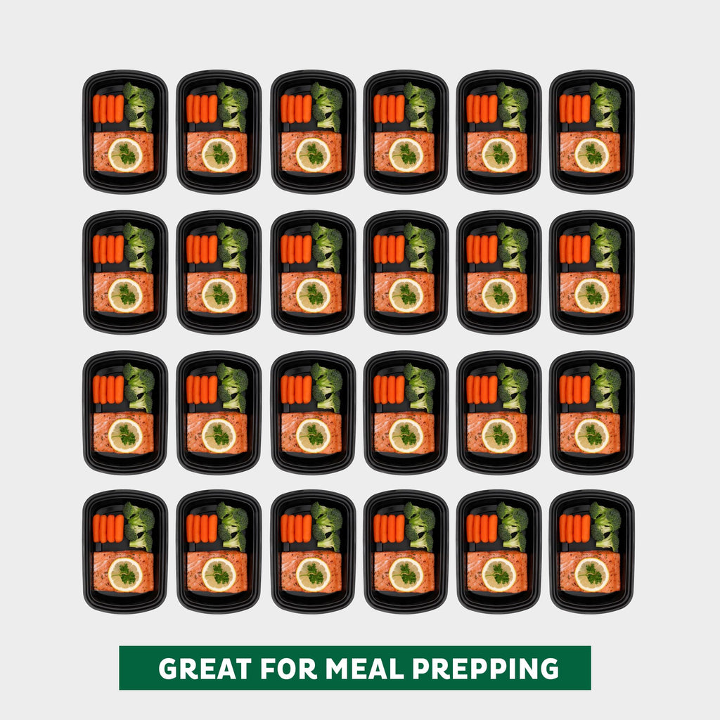 Meal Prep Containers [50 Pack] 1 Compartment with Lids (Black / 32OZ-50PK)