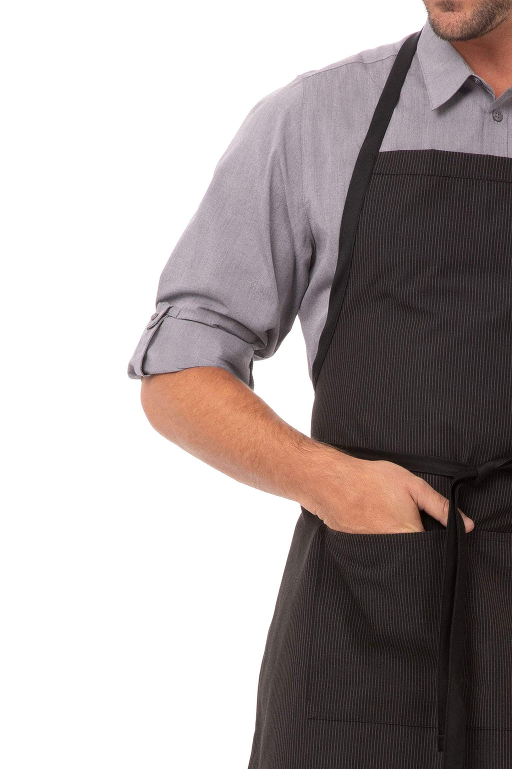Unisex Butcher Apron with Contrasting Ties (Pinstripe / One Size)
