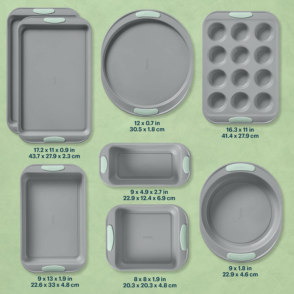 8 Piece Metal Bakeware Set with Heatsafe Silicone Handles (8 Piece Set / Sage)