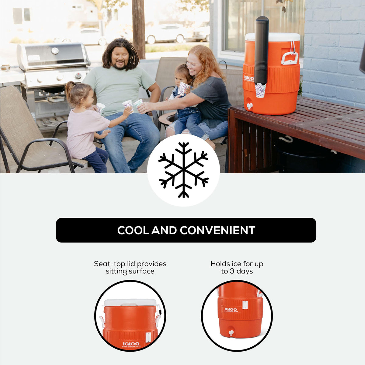 10 Gallon Portable Sports Cooler Water Beverage Dispenser with Flat Seat Lid (Orange 10 Gallon)