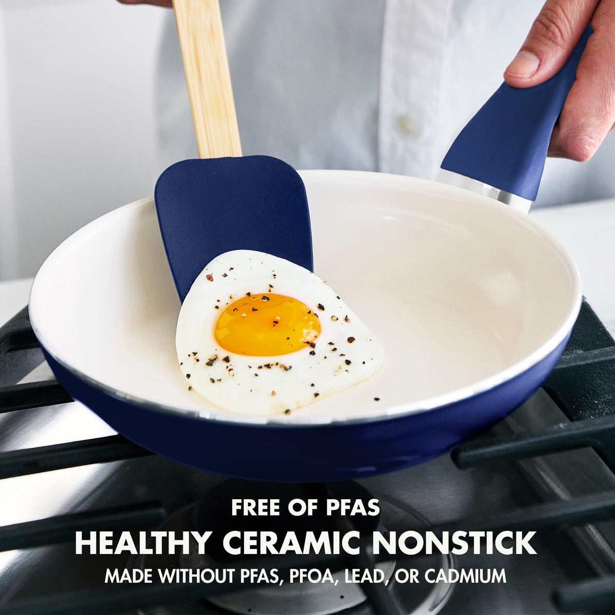 Rio Healthy Ceramic Nonstick 8" Frying Pan Skillet and Silicone Spatula Set (8" and Spatula Set / Oxford Blue)