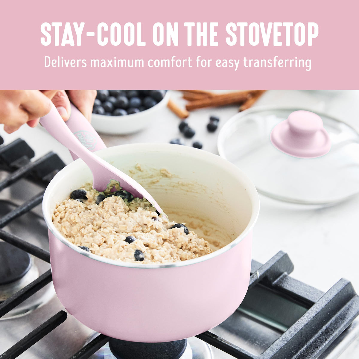 2.5QT Ceramic Nonstick Saucepan with Glass Lid (2.5 Quarts / Pink)