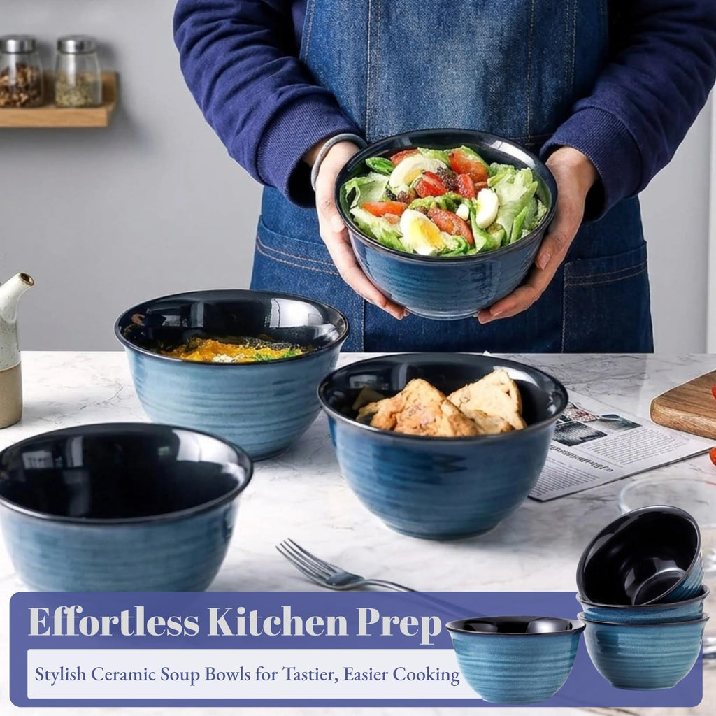 Ceramic Soup Bowls Set of 4 (Blue / 40 oz)