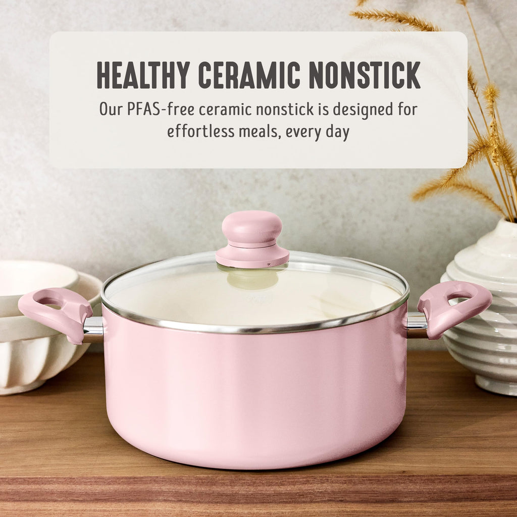 5QT Ceramic Nonstick Stockpot with Lid (5 Quarts / Blush Pink)