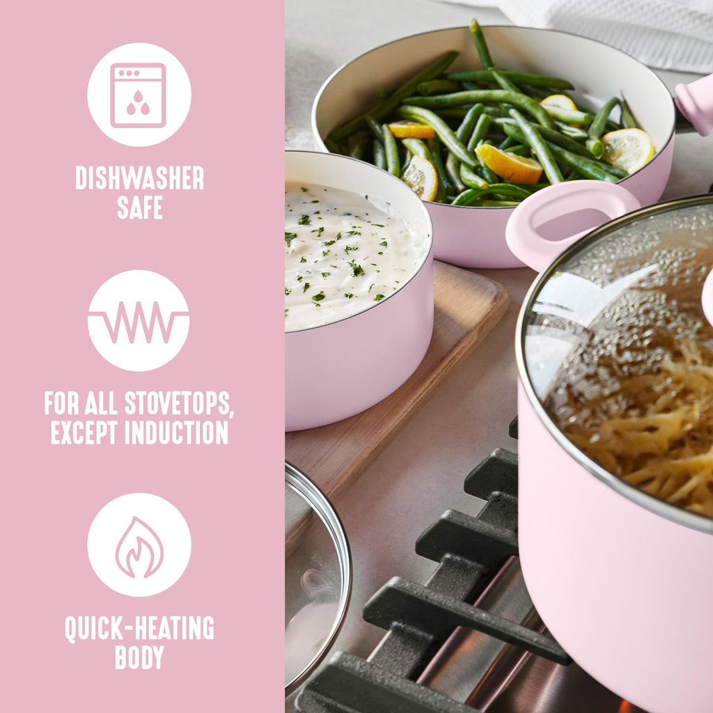 2.5QT Ceramic Nonstick Saucepan with Glass Lid (2.5 Quarts / Pink)