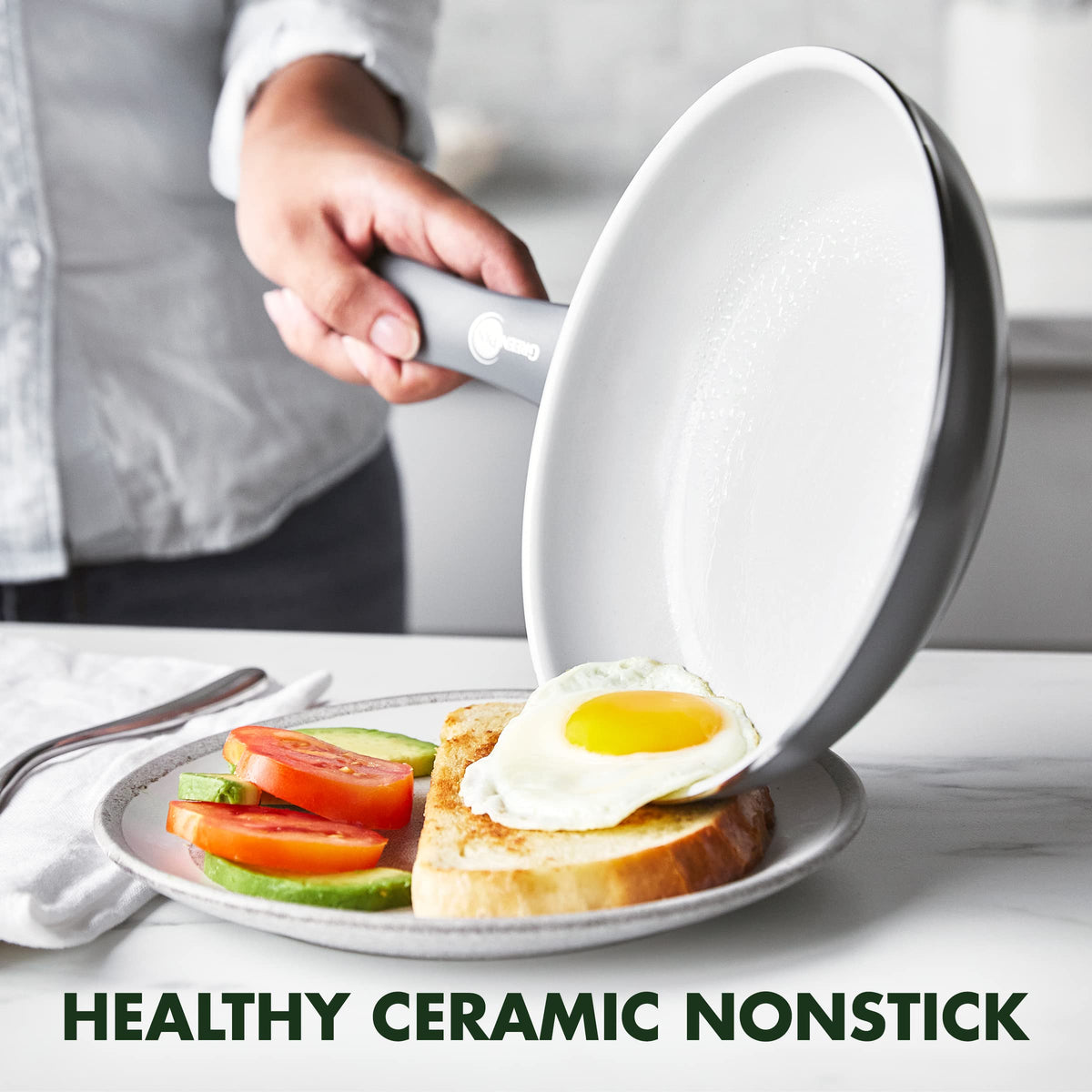 Dover Healthy Ceramic Nonstick (8" Frying Pan Skillet without Spatula / Gray)