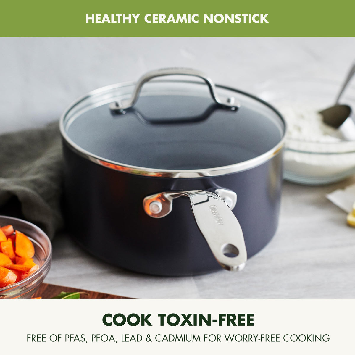 Valencia Pro 2QT Ceramic Nonstick Sauce Pan with Lid (Gray / 2.1 Quarts)
