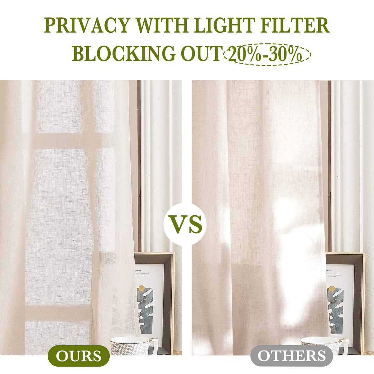 90 inch Beige Curtains Linen Sheer Faux Flax Window Drapes (52"W x 90"L (Pack of 2) / Beige)