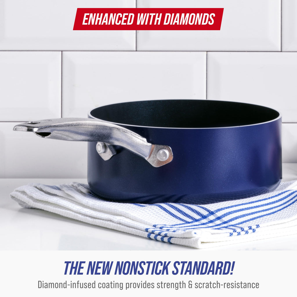 2QT Diamond Infused Ceramic Nonstick Sauce Pan with Lid (2 Quart Saucepan)