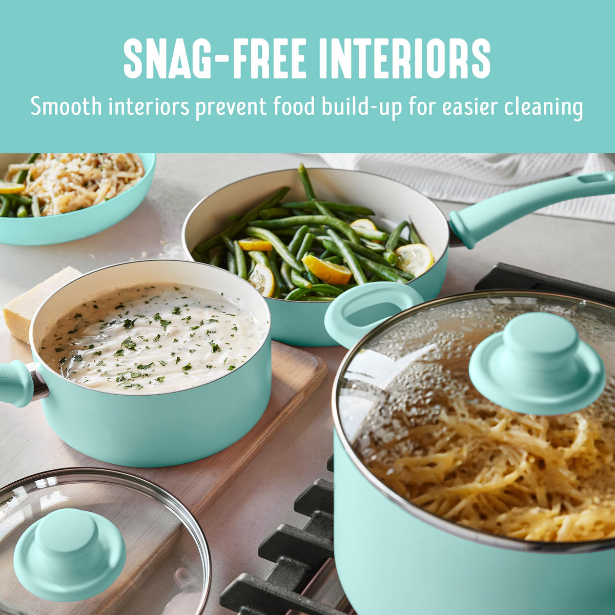 16 Piece Ceramic Nonstick Pots & Pans Cookware Set (16 Piece Cookware Set / Soft Grip / Mint Green)