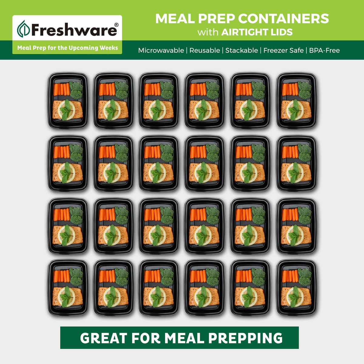 Meal Prep Containers [150 Pack] 1 Compartment with Lids (24OZ-150PK)