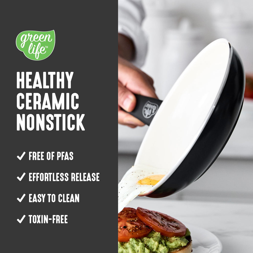 16 Piece Ceramic Nonstick Pots & Pans Cookware Set (16 Piece Cookware Set / Soft Grip / Graphite Black)