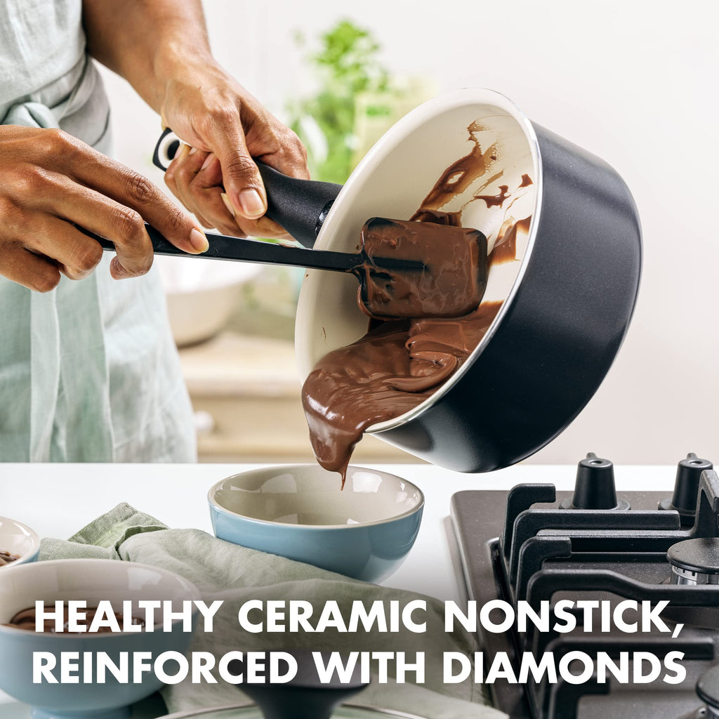 Rio Healthy Ceramic Nonstick 2QT Saucepan Pot with Lid (2 Quarts / Black 1.0)