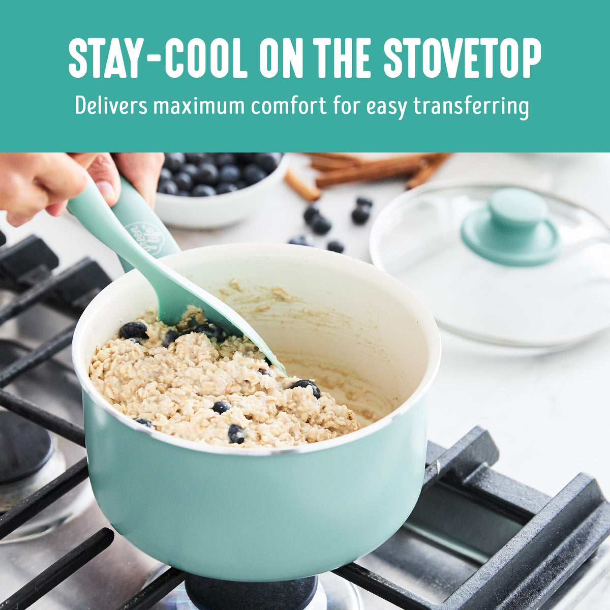 2.5QT Ceramic Nonstick Saucepan with Glass Lid (2.5 Quarts / Turquoise)