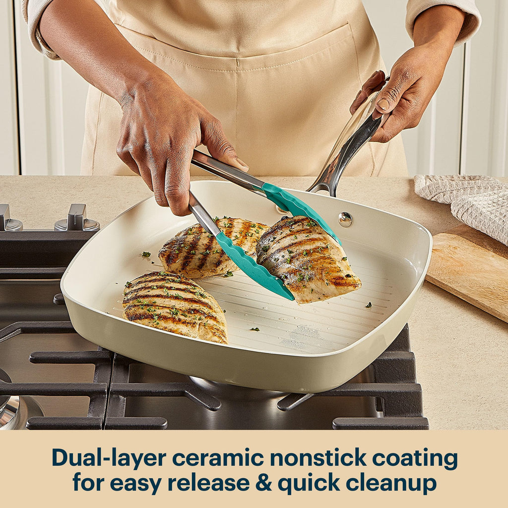 11 Inch Grill Pan Ceramic Cookware with Stainless Steel Handles (Grill Pan)