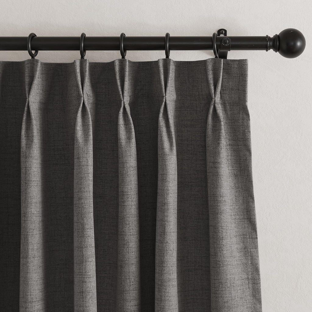Pinch Pleated Back Tab Curtains Linen Textured 100% Blackout Curtains Thermal Insulated for Bedroom Living Room Bay Window Drapes (Grey / 40"W x 96"L (Pack of 2))