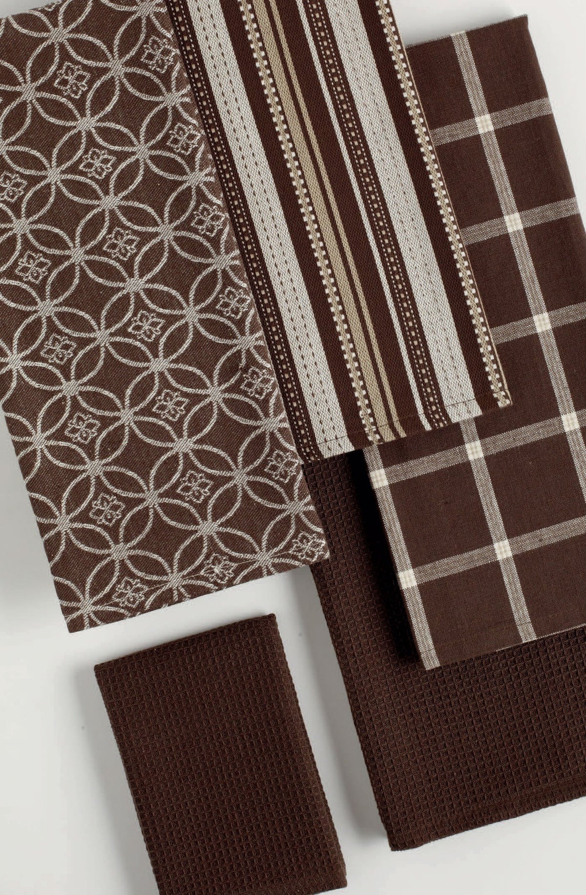 Assorted Woven Kitchen Set (Dark Brown / Dishtowel, 18x28"; Dishcloth, 13x13")