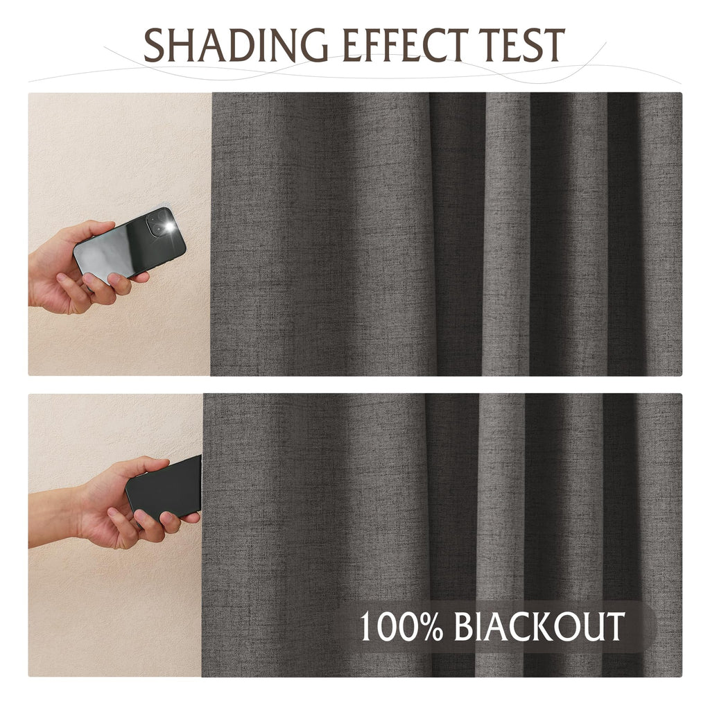 Pinch Pleated Back Tab Curtains Linen Textured 100% Blackout Curtains Thermal Insulated for Bedroom Living Room Bay Window Drapes (Grey / 40"W x 90"L (Pack of 2))