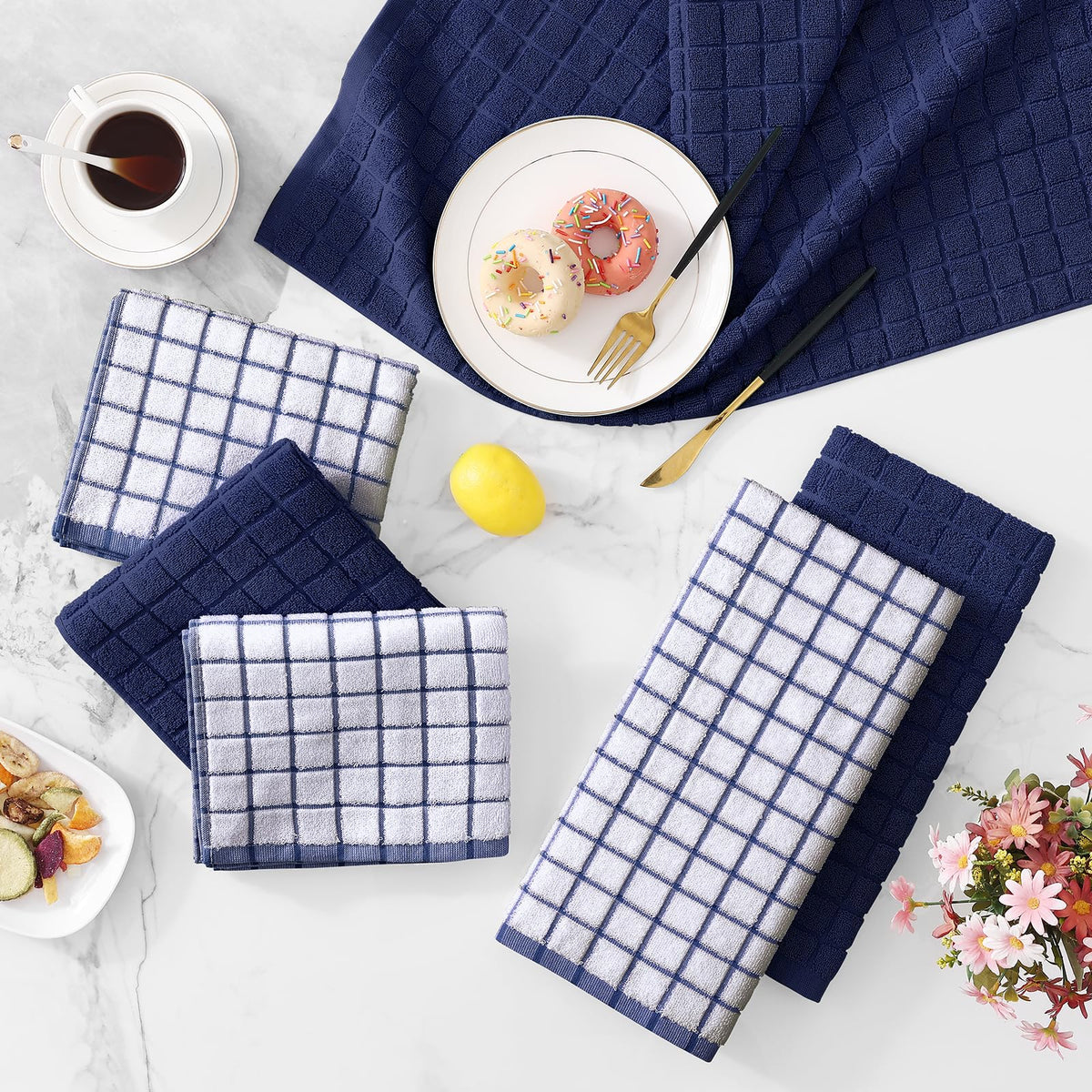Large Premium Cotton Kitchen Towels 16"x 28" (Dusty Blue / 16" X 28" - 6 Pack)