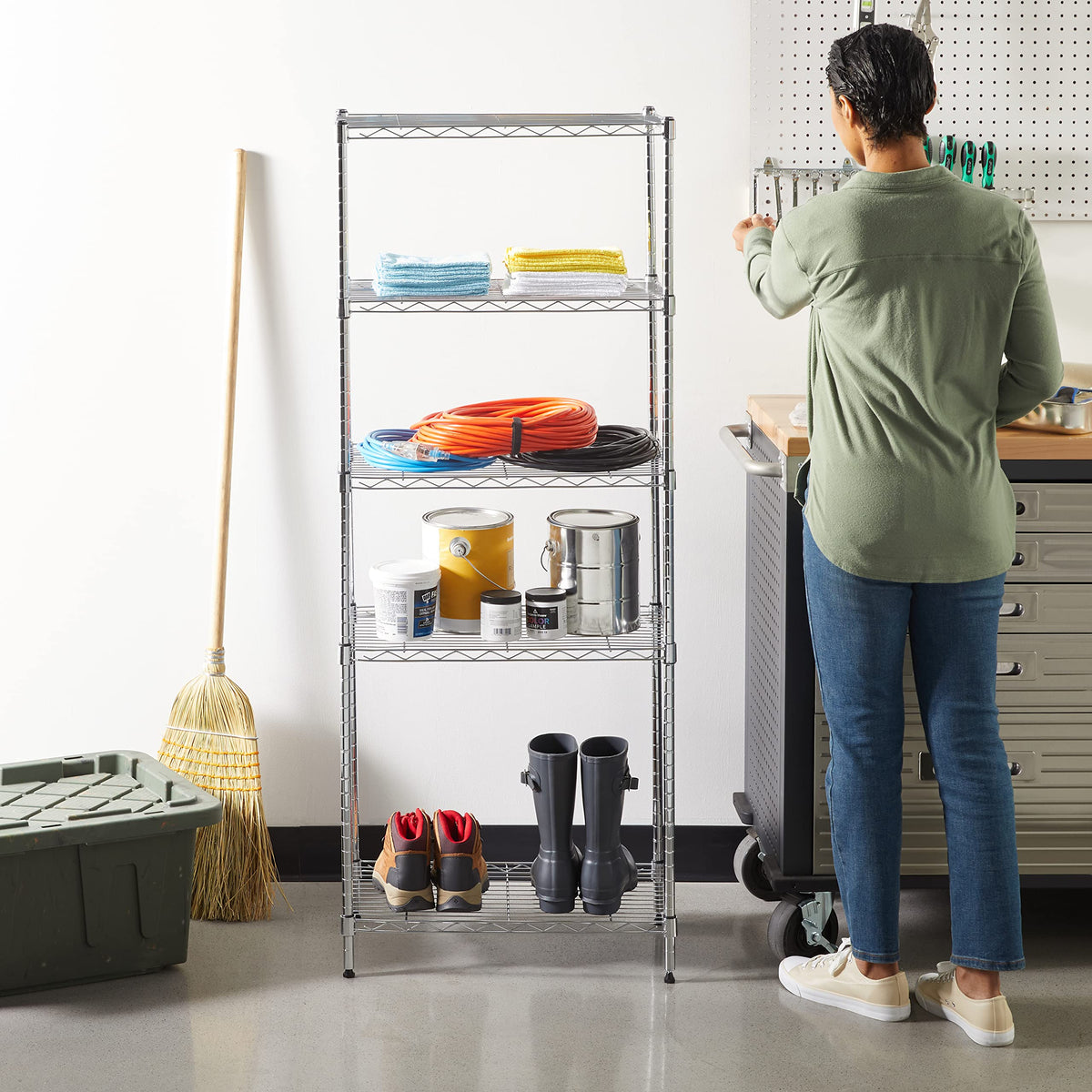 5 Shelf Adjustable Storage Shelving Unit for Garage (5 -Shelf / 23.2"L x13.4" W x 60"H / Chrome)