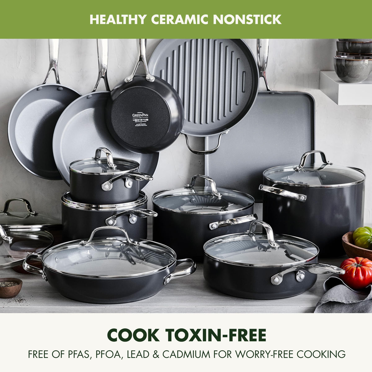 Valencia Pro 22 Piece Cookware Set Ceramic Nonstick Pots & Pans (22 Piece Cookware Set / Gray)