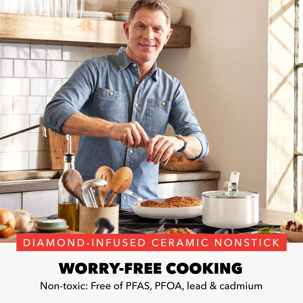 x Bobby Flay 13 Piece Ceramic Nonstick Cookware Set (13 Piece Cookware Set / Cream)
