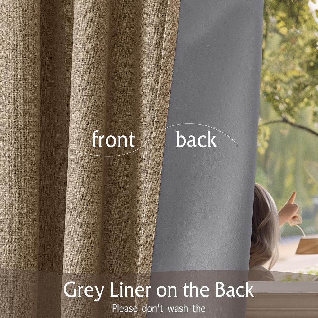 Pinch Pleated Back Tab Curtains Linen Textured 100% Blackout Curtains Thermal Insulated for Bedroom Living Room Bay Window Drapes (Burlap / 40"W x 90"L (Pack of 2))