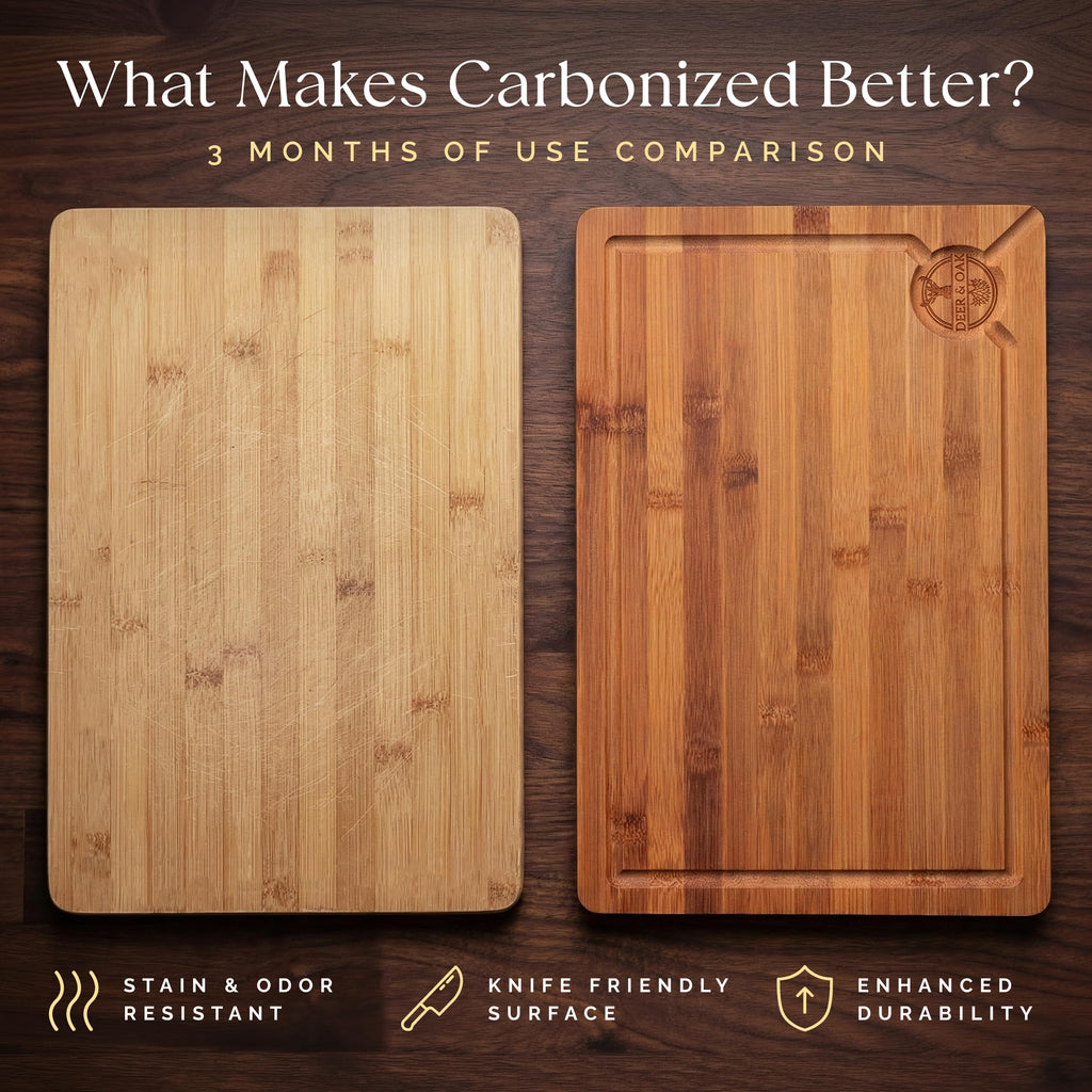Pre-Oiled, Non Toxic 3-Piece Carbonized Bamboo Cutting Board Set (Large-3SET)