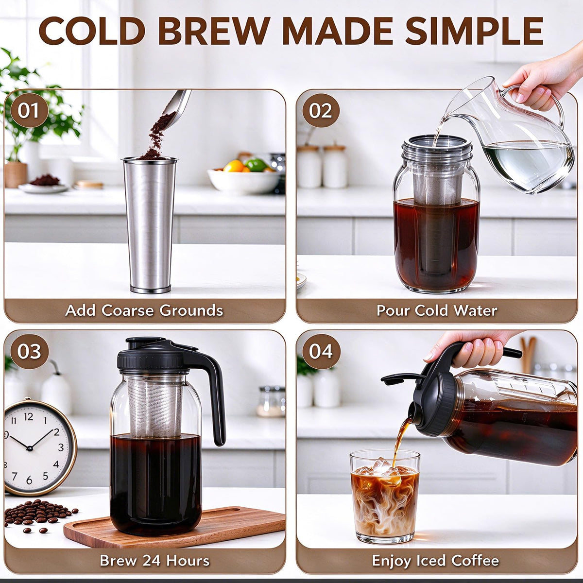 Cold Brew Coffee Maker (64 OZ (Mat + 2 Brushes Included))
